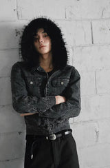 Herte Dark Pigment Denim & Black Fur Jacket