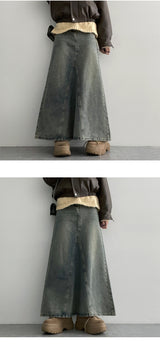[S~XL] Purry rewashed cut denim long skirt