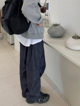 Space String ballon denim wide pants 2color