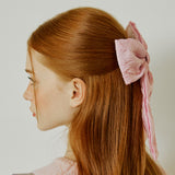 ジャカードビッグリボンヘアクリップ _ ピンク