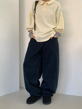 Hibom Washing Wide Balloon Denim Pants