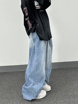 motif pintuck denim pants