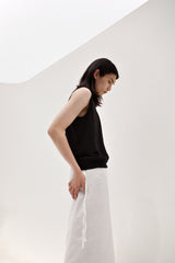 Linen oval neck knit, Black