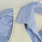 Layered Check Shirt Knit Top 231330484