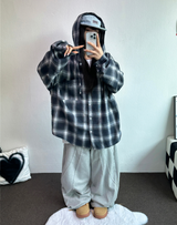 M-3XL✨オーバーフィットボクシーチェックスカート🖤🩶💙✨4カラー
