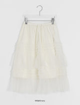 Juril Mesh Frill Tiered Elastic Midi Skirt