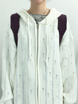 Punch Damage Hooded Knitwear Zip-Up