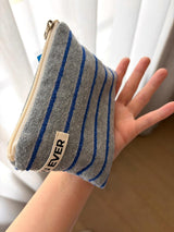 Terry stripe flat pouch - blue gray , S size