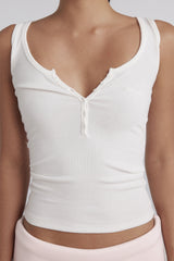 Daily Soft Henley Sleeveless Top, White