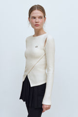 CUT OUT WRAP KNIT TOP - IVORY