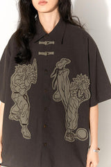 New Chinese-style applique embroidered button-down loose short-sleeved shirt