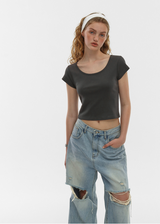 [B-BASIC] Cool Standard U-neck Crop Short Sleeve T-shirt (2SIZE)