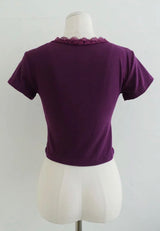 レースVネックストラップクロップトップ (WHITE, PURPLE 2COLORS!)
