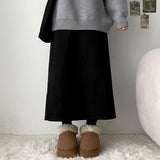 Blver wool back slit long skirt