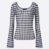 Argyle Mesh Long Sleeve T-Shirt (NAVY)