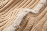 Fur Detail Bold Ribbed Long Sleeve Cardigan