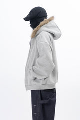 Lenore Raccoon Fur Fleece Hooded Zip-Up