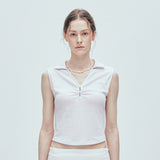 iron bar shirring collar sleeveless white