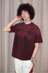 Water-washed pure cotton rust red retro casual loose short-sleeved T-shirt for summer