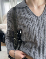 [F/W] Cable v neck kara crop knit(4color)