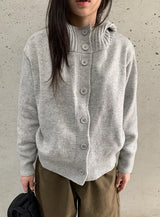Mihro High Neck Hood Wool Knit Cardigan