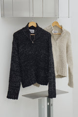 Multicolor high neck knitwear zip-up cardigan
