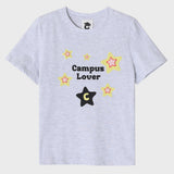 キャンパスラバーウィズスタークルーネックライトグレーウィメンズショートスリーブTシャツ [For women]