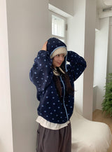 Deol Color Matching Printing Fleece Hood Zip-Up Jumper