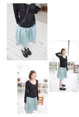 Crinkle Vintage Deep U-Neck Long Sleeve Top