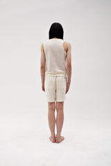 Linen oval neck knit, Cream
