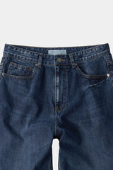 ルーズストレートバイカーデニムパンツ (Washed Navy)
