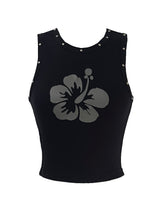 studded flower print sleeveless