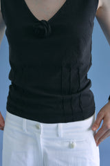 T/T コサージュ ノースリーブトップ (black)