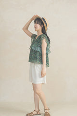 [MADE] Green V-neck Sleeveless Chiffon Blouse FREE