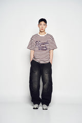 25SS ストライプロゴプリントショートスリーブTシャツ ダークブラウン