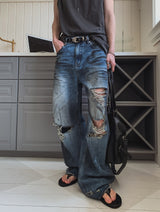 Lining Destroyed Denim Pants