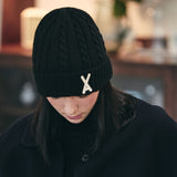 VA Applique Cable Knit Beanie / Black