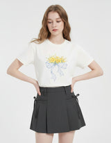 キャノーラブルームチェックリボンTシャツ アイボリー