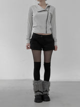 Gad High Neck Zipper Collar Diagonal Zip-Up