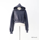 Diction embroidery sheepskin crop overhoodie