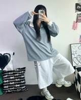 BIG COLLAR OVER MOXY ストライプルーズ長袖Tシャツ💙🩵🤎❤4COLOR