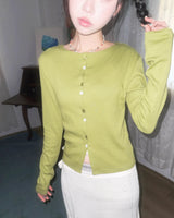 (4color) Flower Button Slim Cardigan
