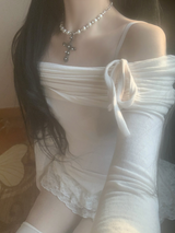 [only suzen] rofia Cross White Pearl Necklace