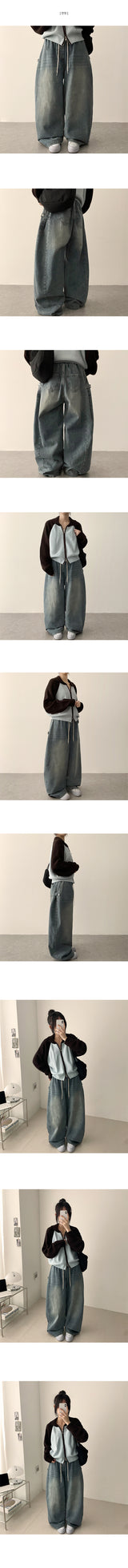 Doha Side Snap Waist Banding Balloon Wide Denim Pants
