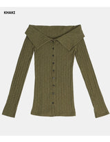 Off-Shoulder Ribbed Slit Cardigan