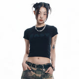 イージーシースルークロップ半袖- Black