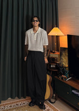 Loose-fitting striped collar short sleeve 3COLOR
