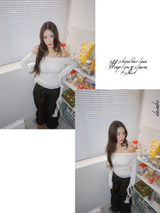off-shoulder lace strap long-sleeve t-shirt