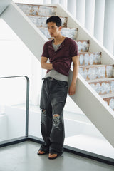 High ribbed henley neck half sleeves(Burgundy)