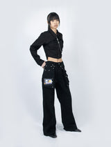 クロップダブルカラーシャツ (Black)